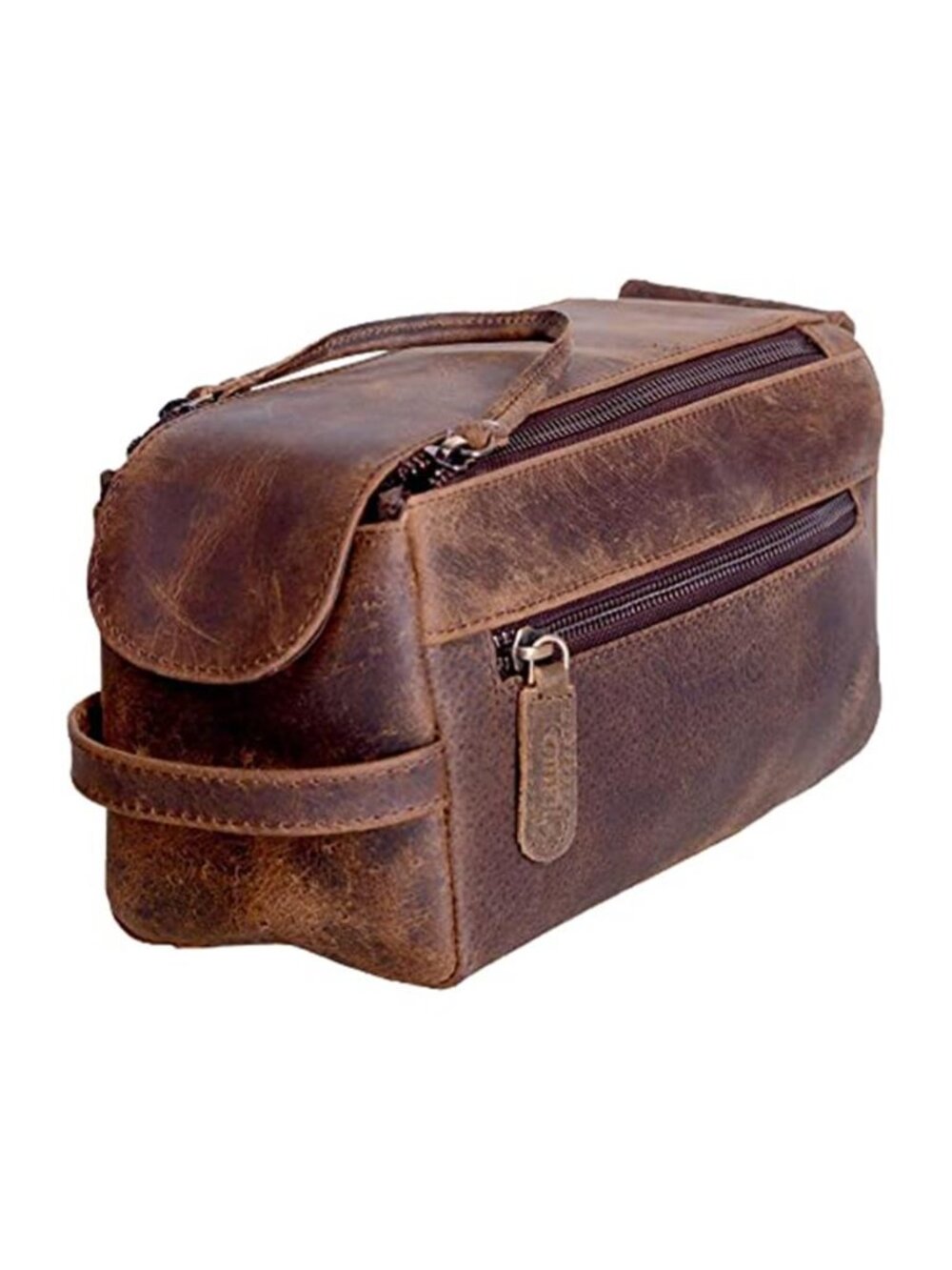 Full Grain Buffalo Leather Toiletry Bag Travel Dopp Kit Shaving Grooming Case
